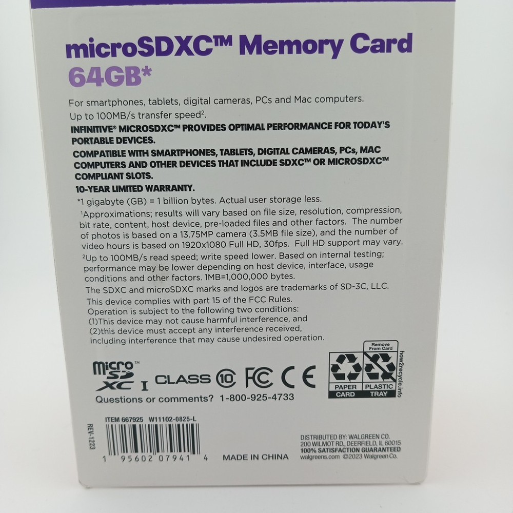 64gb INFINITIVE Micro SDXC + adapter Flash Memory Card SD