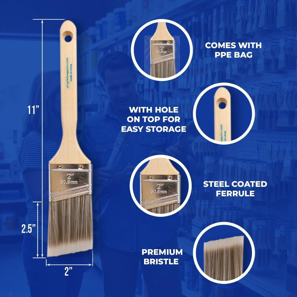 2 Inch Angled Paint Brush (3 Pack) – Professional Angle Sash Brushes for Cutting