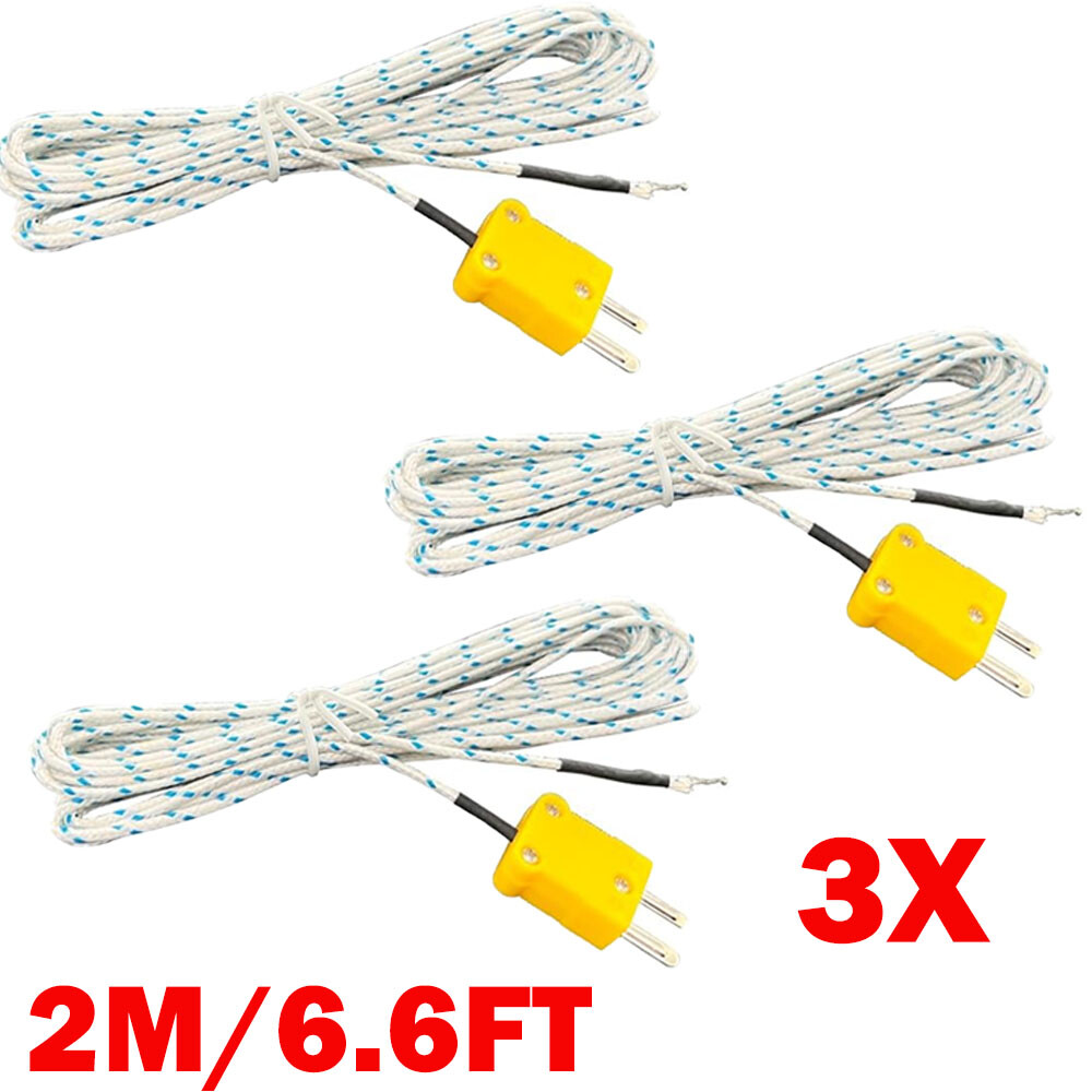 3x K-Type Mini-Connector Thermocouple Temperature Probe Sensor 2M/6.6Ft Cable