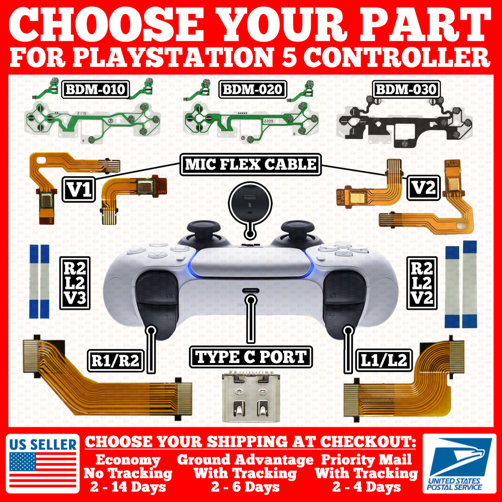For PS5 Controller BDM LR Button/Mic/Flex Cable/Charging Port/Conductive/Screws