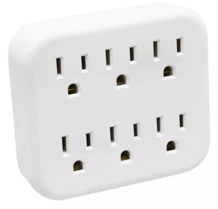 6-PACK White 6 Outlet Wall Outlet Adapters Multi Plug Power Splitters Electrical