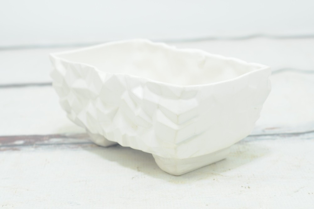 Vintage McCoy Geometric Pottery White Rectangular Window Box Planter Flower Pot