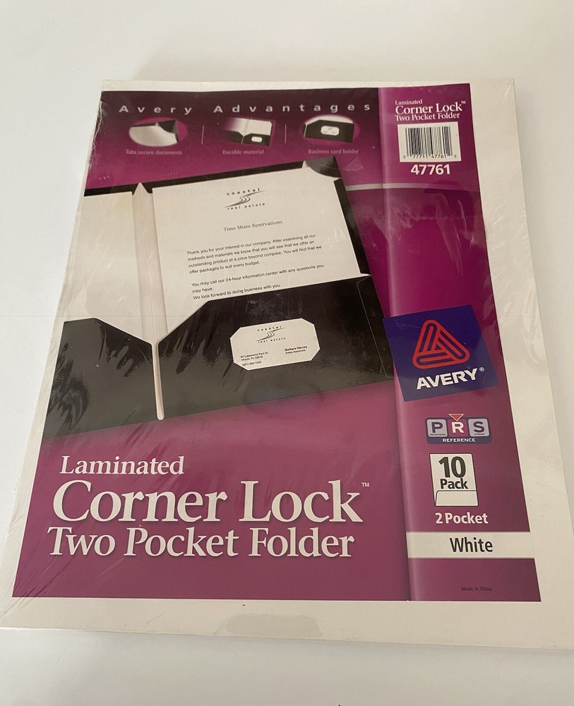 Avery Laminated Corner Lock Two Pocket Folders 10 Pack #47761