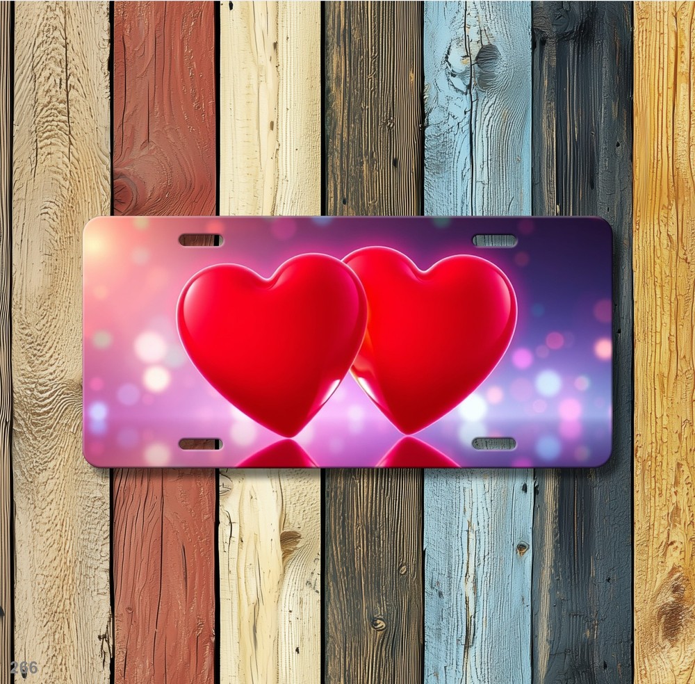 Stunning Double Hearts Graphic Add Text License Plate Editable Front Plate