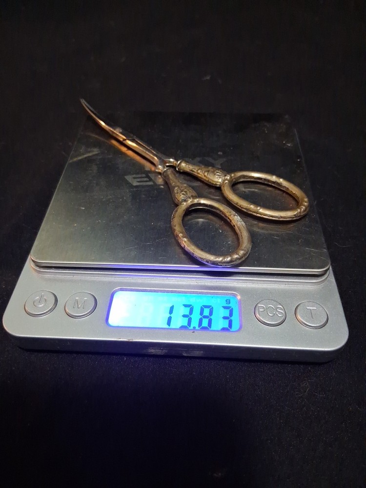 Antique 800 Silver Sewing Scissors Curved Blade Sharp