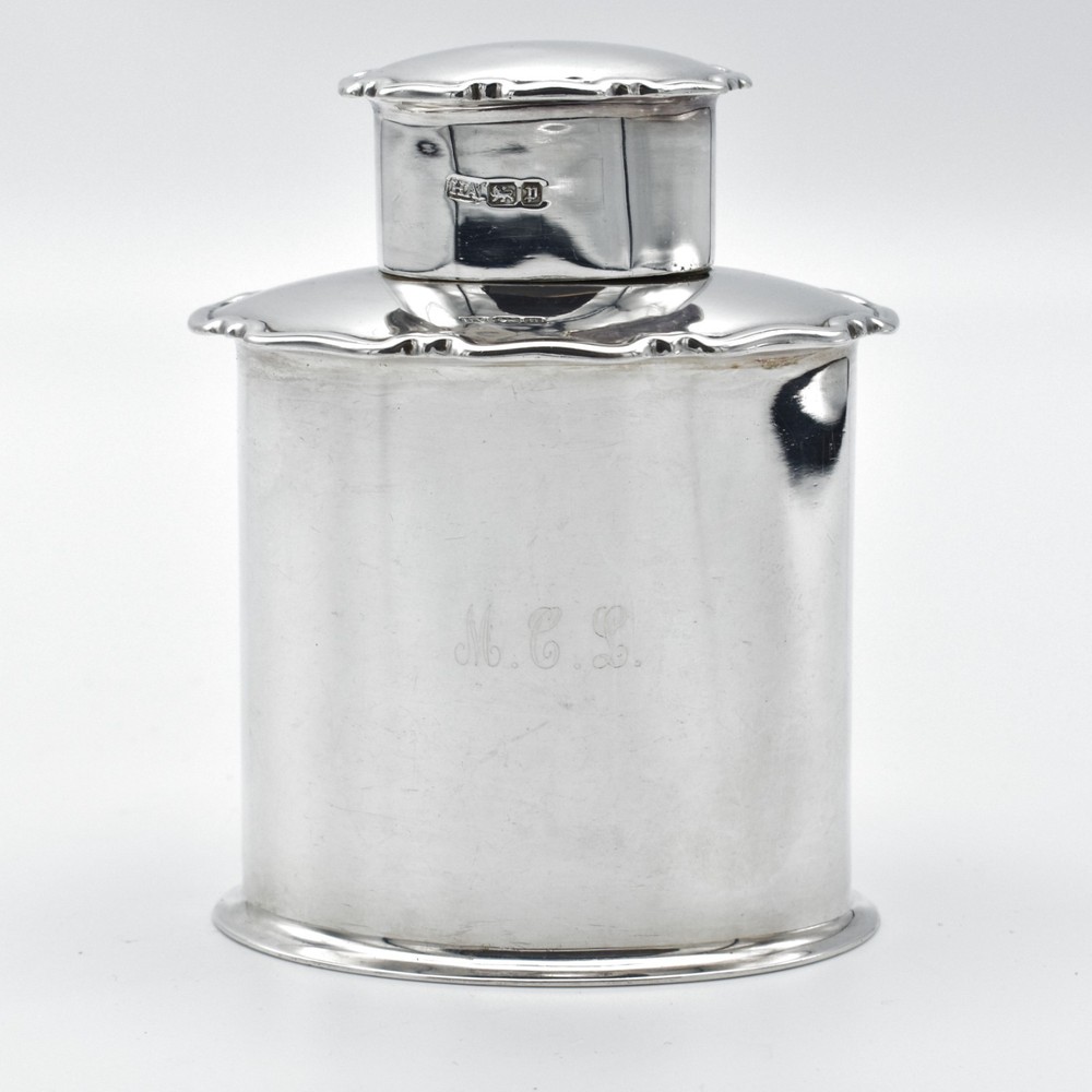 Antique Solid Sterling Silver Tea Caddy 1907 Edwardian Excellent