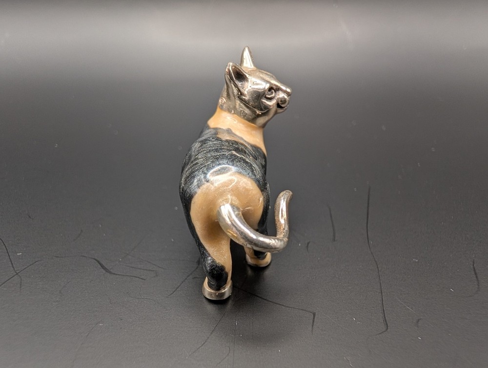 Saturno Sterling Silver and Enamel Black & White Cat - "Medium"