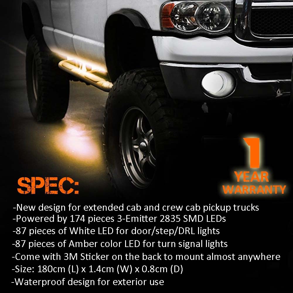 2X 70" DRL Running Board/Step Bar/Turn Signal Switchback Led Light Amber/White