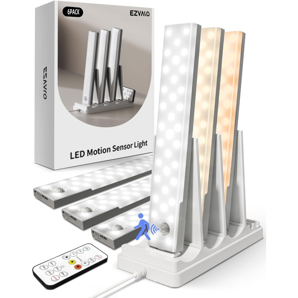 6-Pack Under Cabinet Lighting with Charging Station, Wireless Motion Sensor