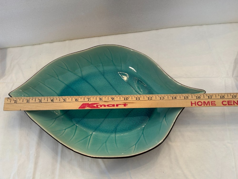 Large - Blue/Green Ceramic Leaf Platter - 16.75" x 10"
