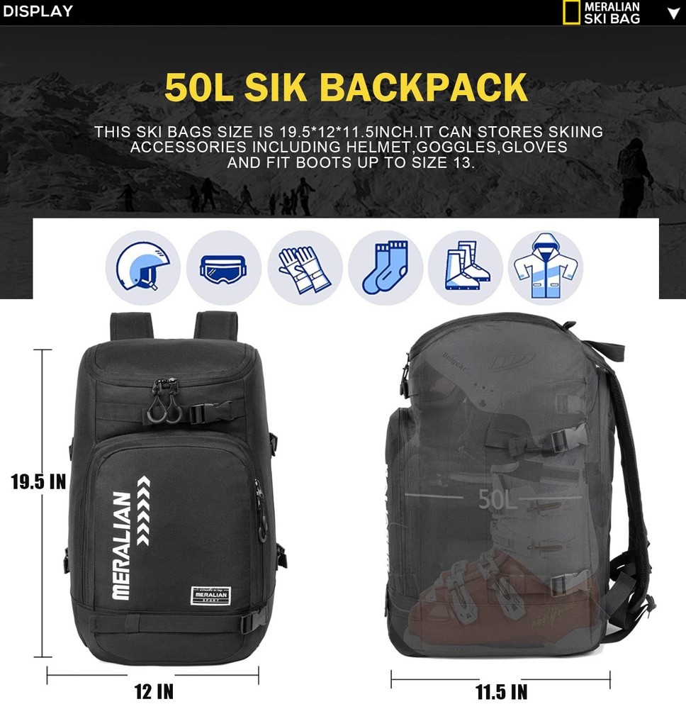 Ski Boot Bag - 50L Ski Boot Travel Backpack Waterproof Snowboard Boot Backpack