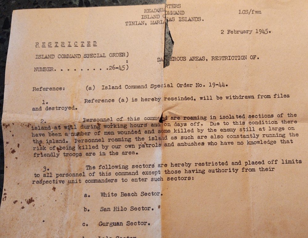 Unusual WW2 Document Island Command Special Order , & map ,Enemy Ambush READ