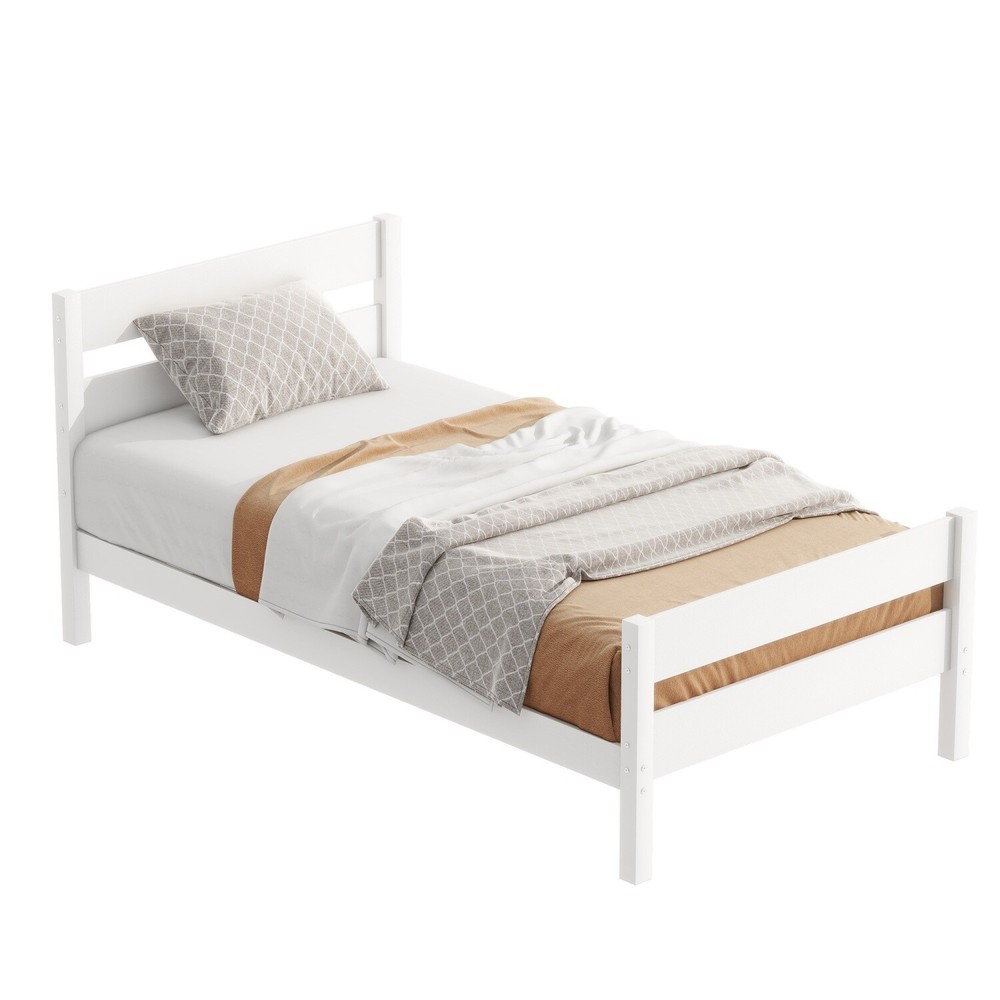 Twin Size Bed Frame Wooden Platform Bed Frame with Headboard White/Espresso