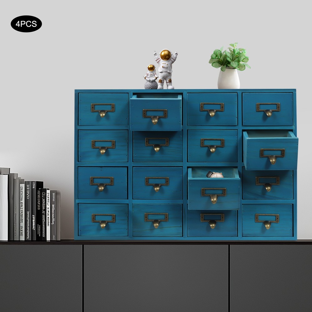 Tabletop Storage Cabinet Blue 64-Drawer Storage Box 4 PCS Drawer Cabinets