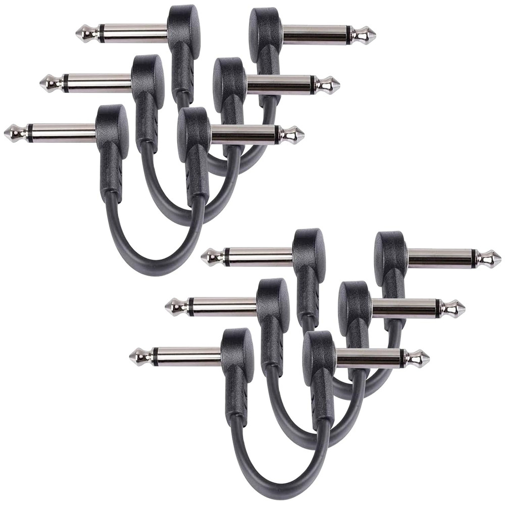 3 Inch Guitar Patch Cables 6 Pack, 1/4" TS Right Angle Effect Pedal Flat Cables,