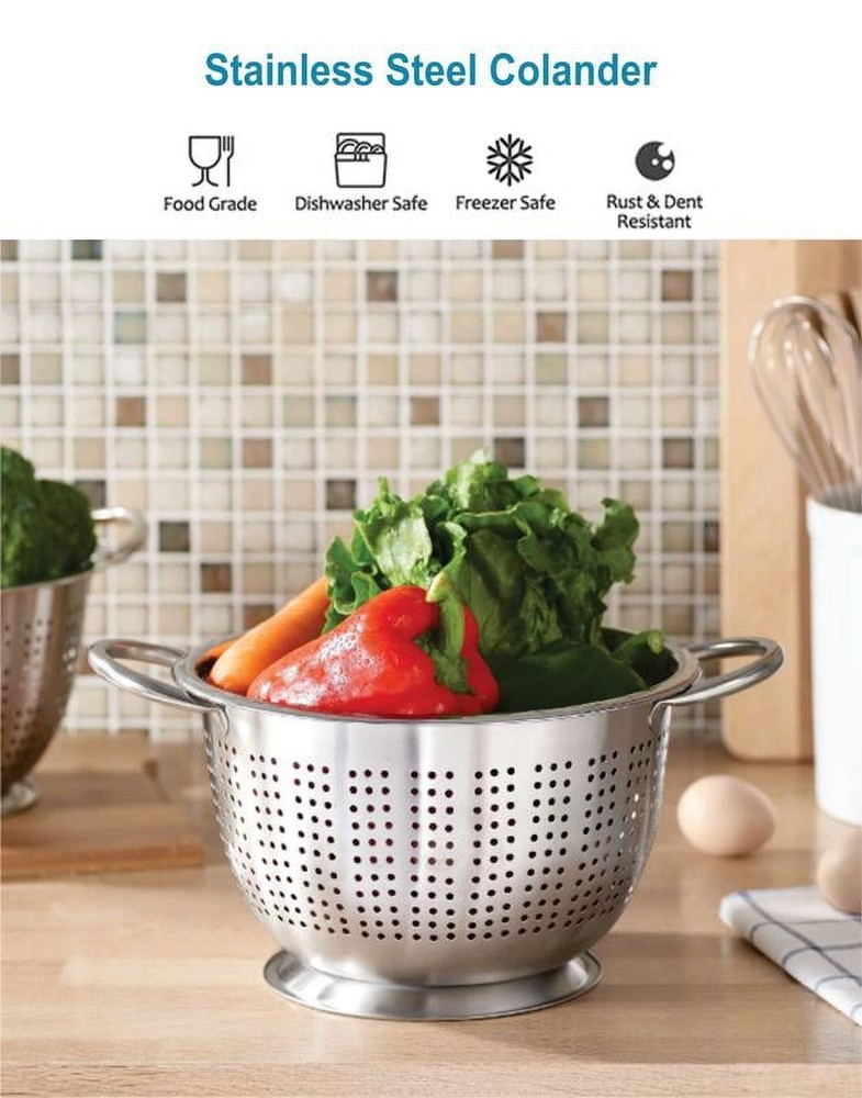 SS 5QT Multi-Use Colander for Straining, Draining & Rinsing