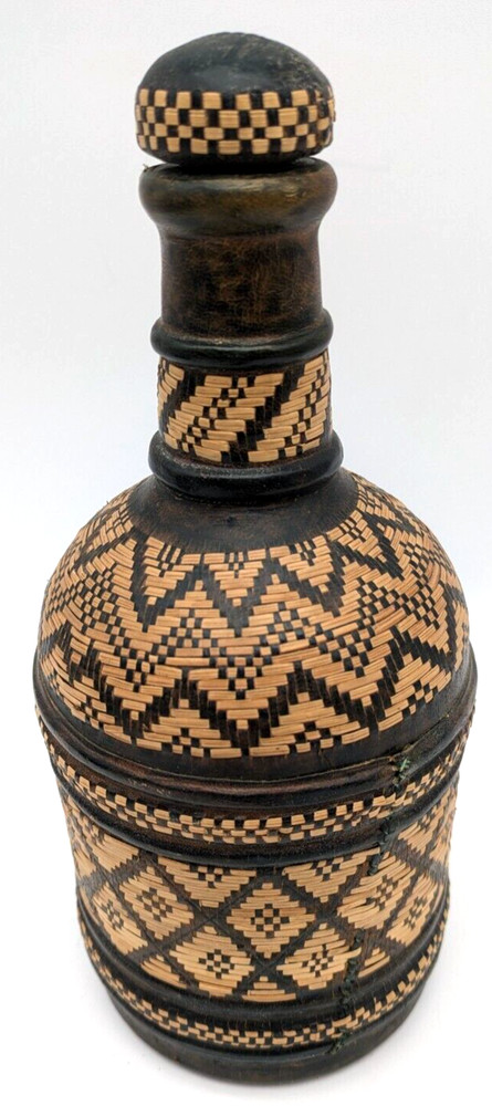 Leather & Basket Weave Wrapped Empty Bottle Stopper