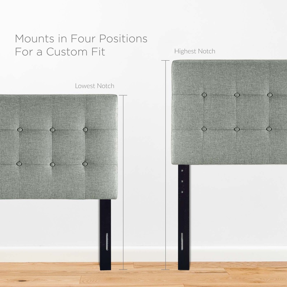 Modway Fabric Upholstered Button Tufted Square Twin Size Headboard in Gray