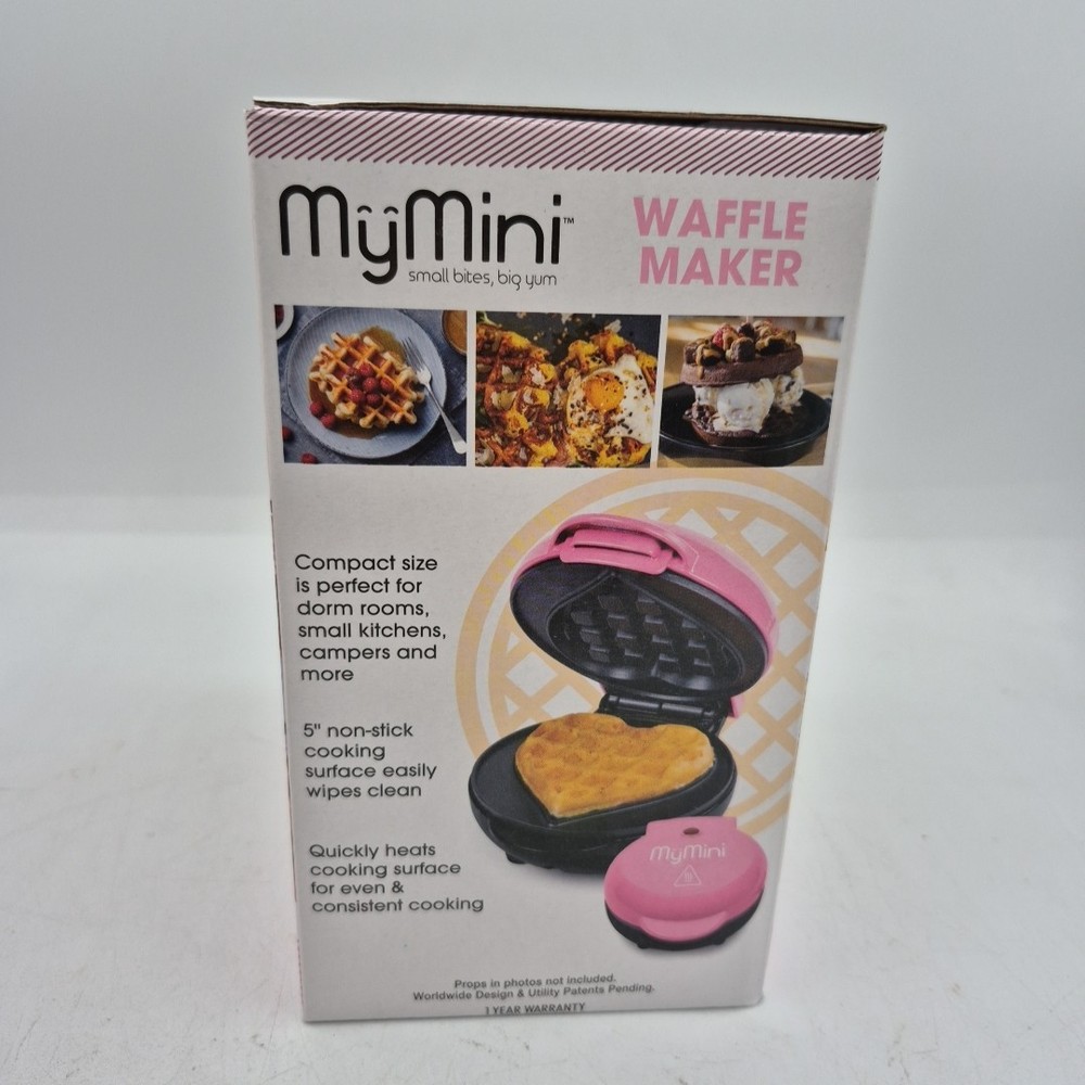 Compact Waffle Maker Heart Shaped MyMini Nostalgia Small Space Non Stick Surface