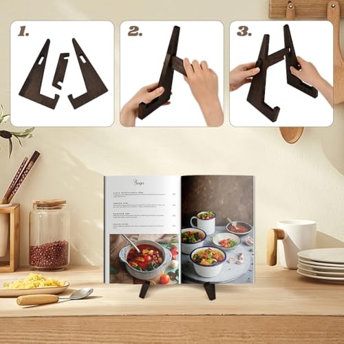 Rustic Adjustable Wooden Cookbook Stand for Kitchen Counter - Perfect