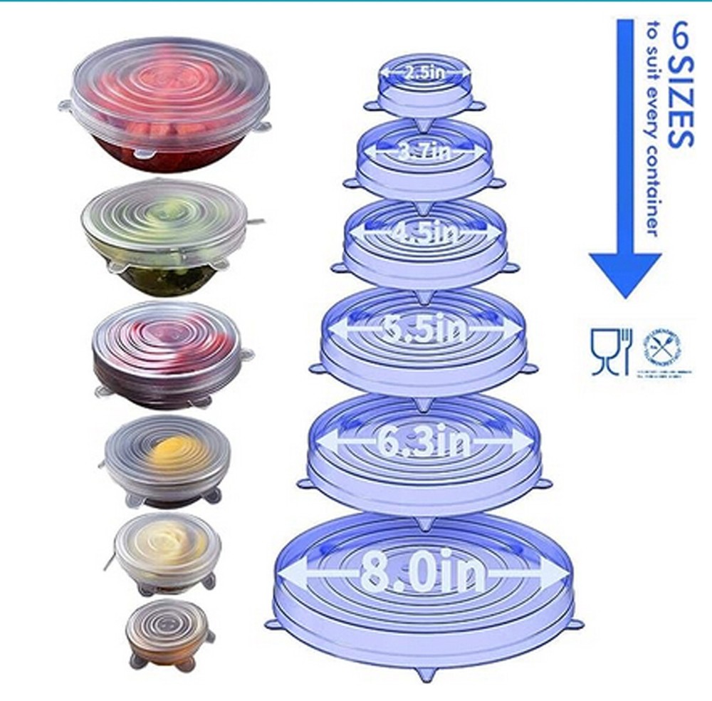 6 Silicone Stretch Reusable Covers Frosted Clear