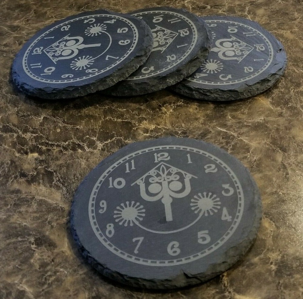 Engraved Slate It's a Small World Clock Face Inspired Drink Coaster - Set of 4