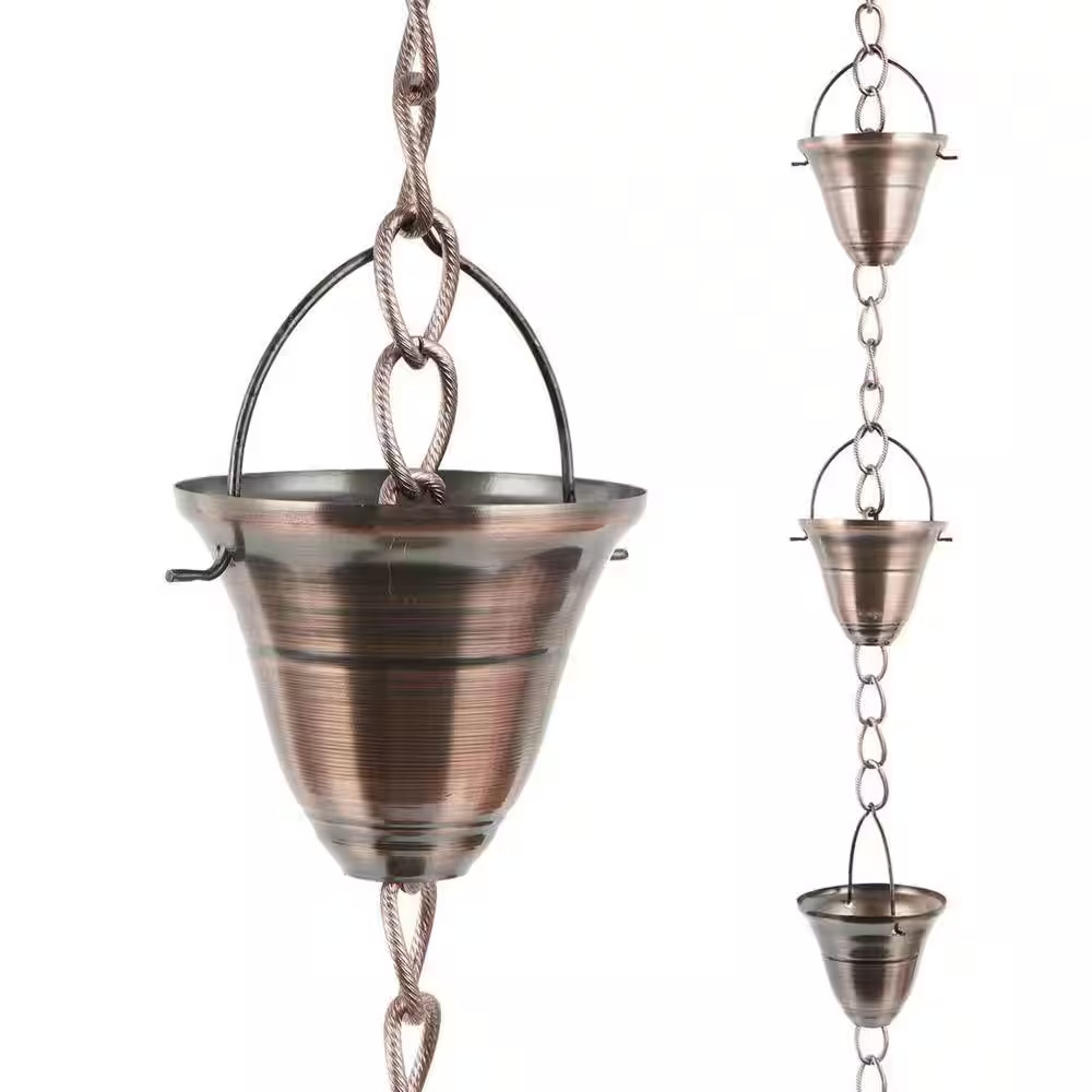 8.5 Ft. Rain Chains Bell Style Gutter Installation, Adjustable Metal Rain Chain