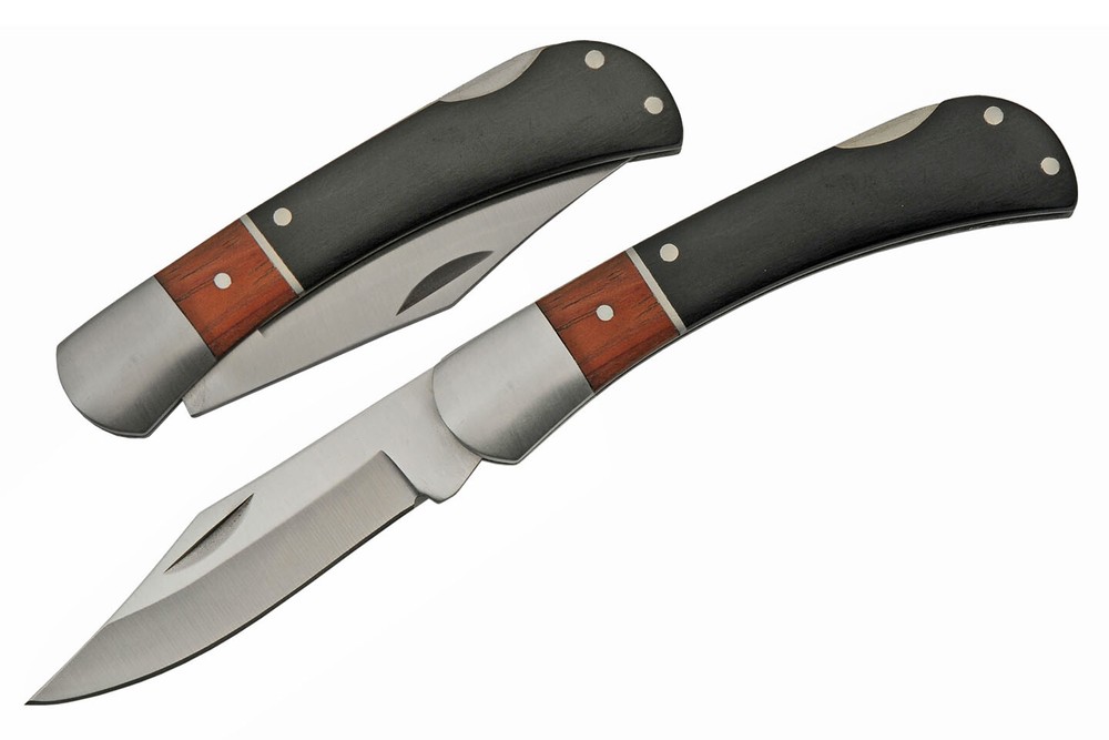Folding Knife | 4" Stainless Blade Classic Lockback Black/Brown Wood Handle