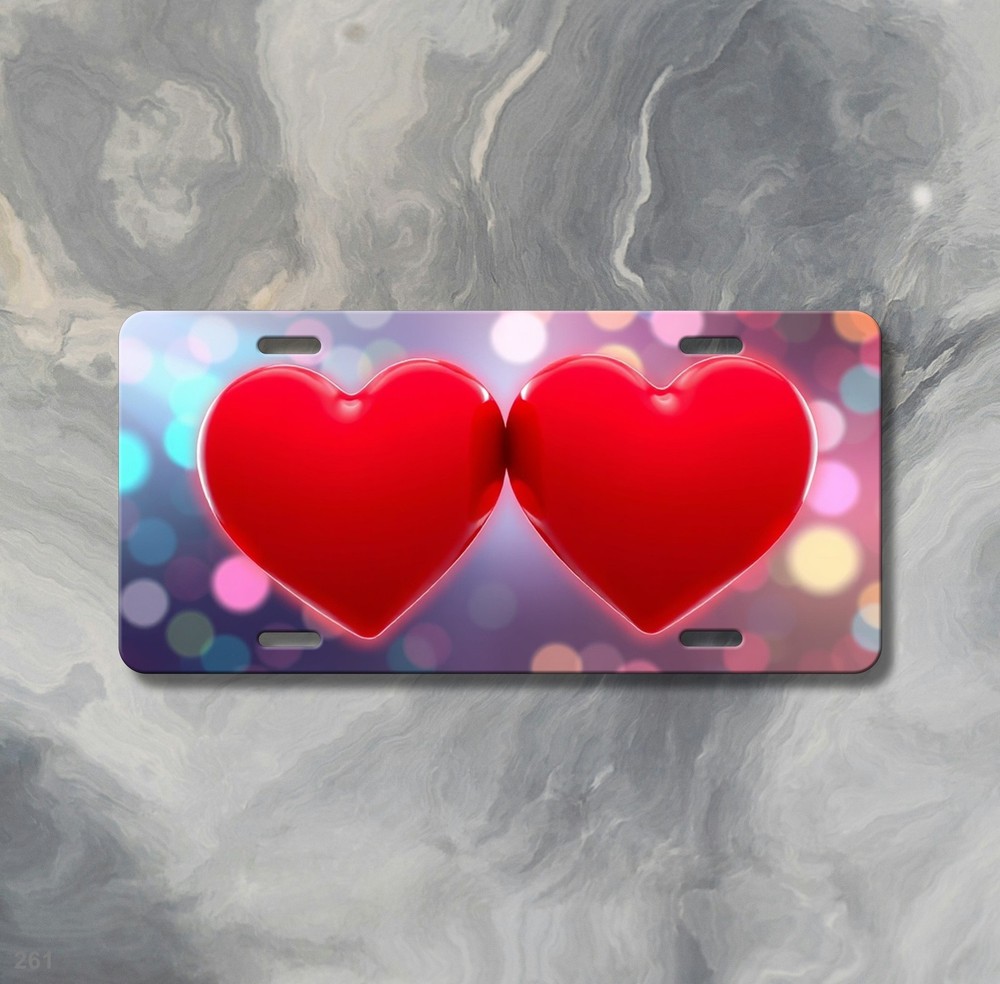 Premium Double Hearts Artwork Custom Name License Plate Editable Gift