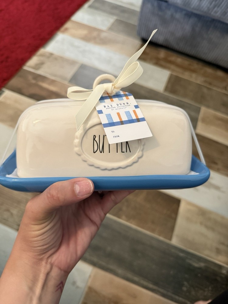 Rae Dunn White & Blue Covered Butter Dish - NWT