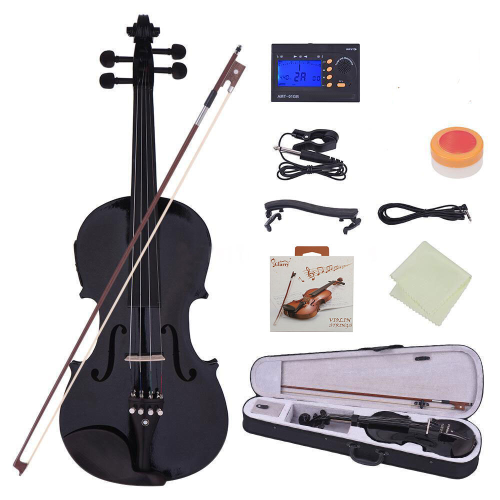 Glarry GV102 4/4 Solid Wood EQ Violin Case Bow Strings Shoulder Rest Tuner