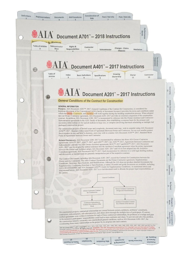 Highlighted & Tabbed - AIA Documents A201 A401 A701 - 2017/18 General Conditions