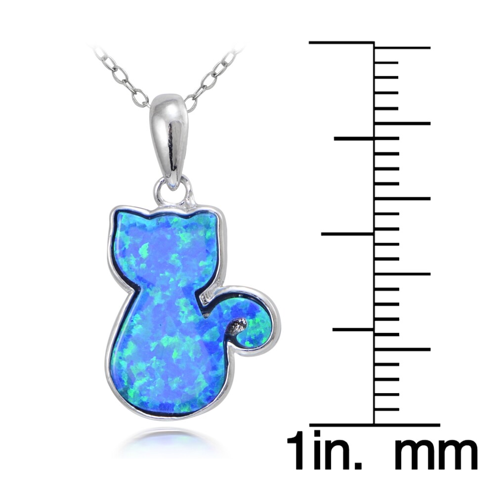 Sterling Silver Created Blue Opal Cat Necklace