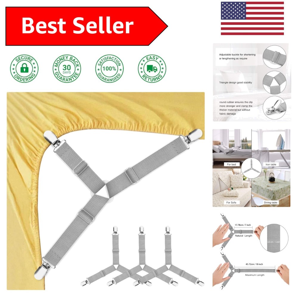 4 Adjustable Fitted Bed Sheet Holders -  Elastic Clips to Stay in Place