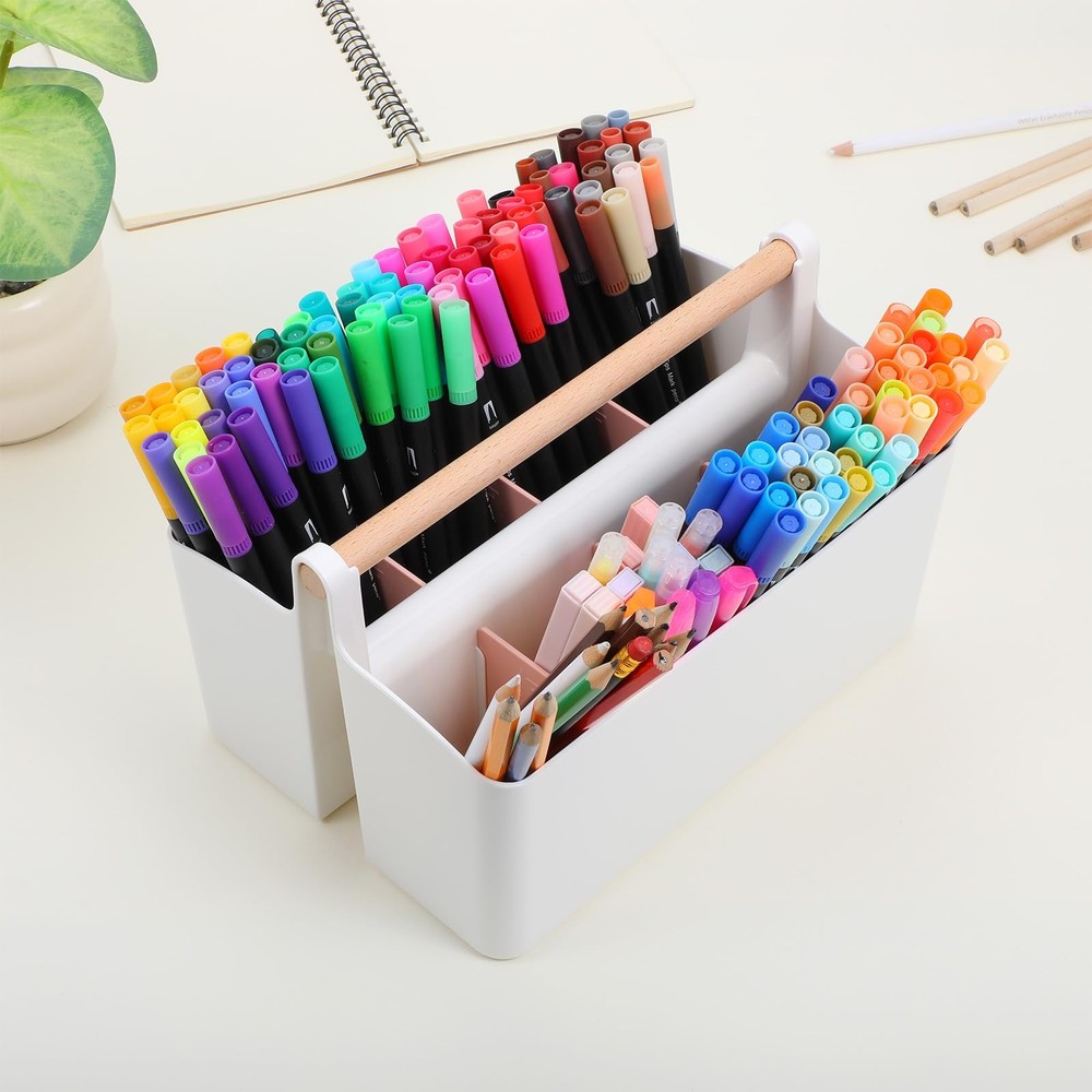 2 PCS Art Caddy Organizer Handle Portable Marker Box Storage Bin Pink Divider