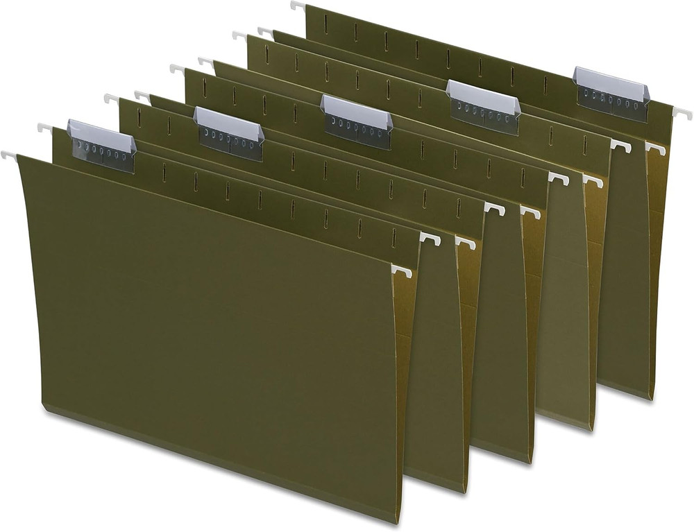 Hanging File Folders, Letter Size, 5‑Tab, Standard Green, Heavy‑Duty Constructio