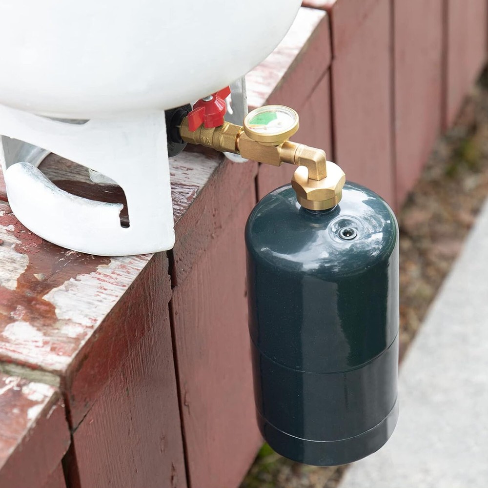 Solid Brass Propane Refill Kit, 90-Deg Elbow, QCC1 with On-Off Control