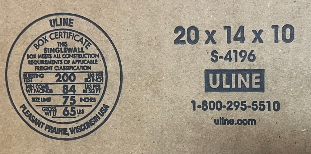 20" x 14" x 10" Corrugated Box - 200 lb - 5 BOX BUNDLE