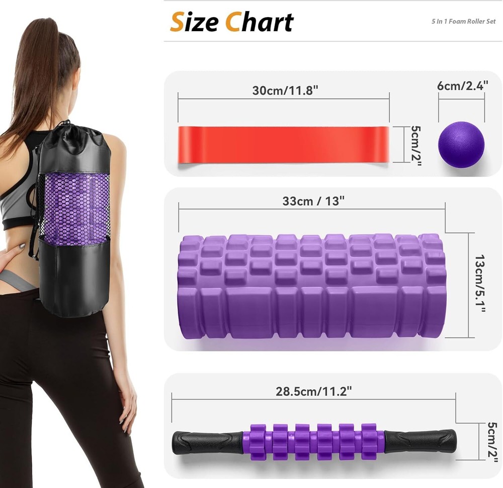 5-in-1 Foam Roller Set for Deep Tissue Muscle Massage, Triggering