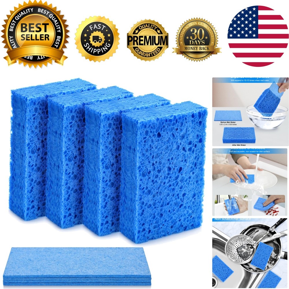 Multipurpose Non-Scratch Kitchen Sponges – 4PCS Compressed for Easy Storage