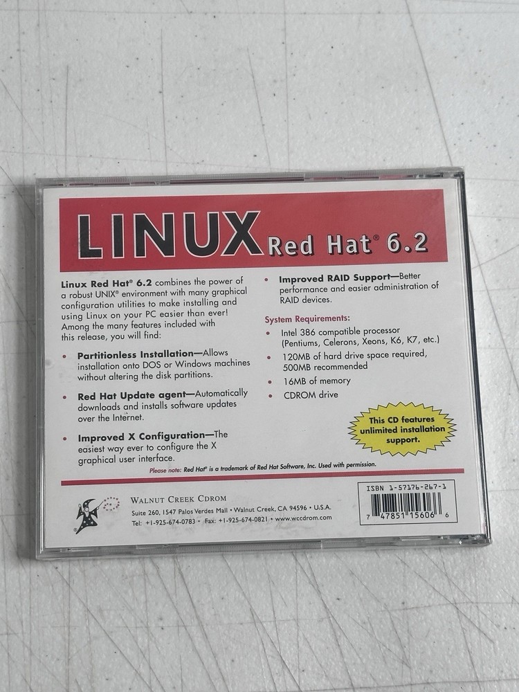 Sealed Linux Red Hat 6.2 CD ROM OS Software April 2000 New Old Stock
