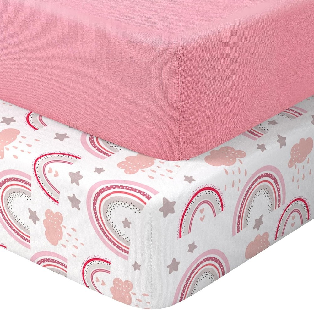 Rainbow Pink Fitted Crib Mattress Sheet 2pk