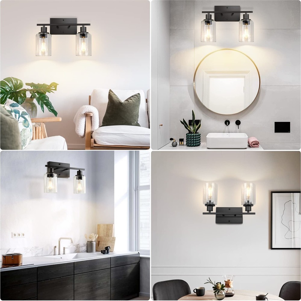 ShineTech 2-Light Bathroom Vanity Light Fixtures, Modern Wall Lighting with C...
