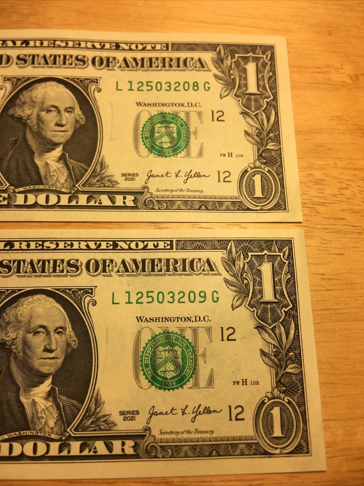 2021 Consecutive $1 Bill Errors~wet Ink Transfer On Reverse
