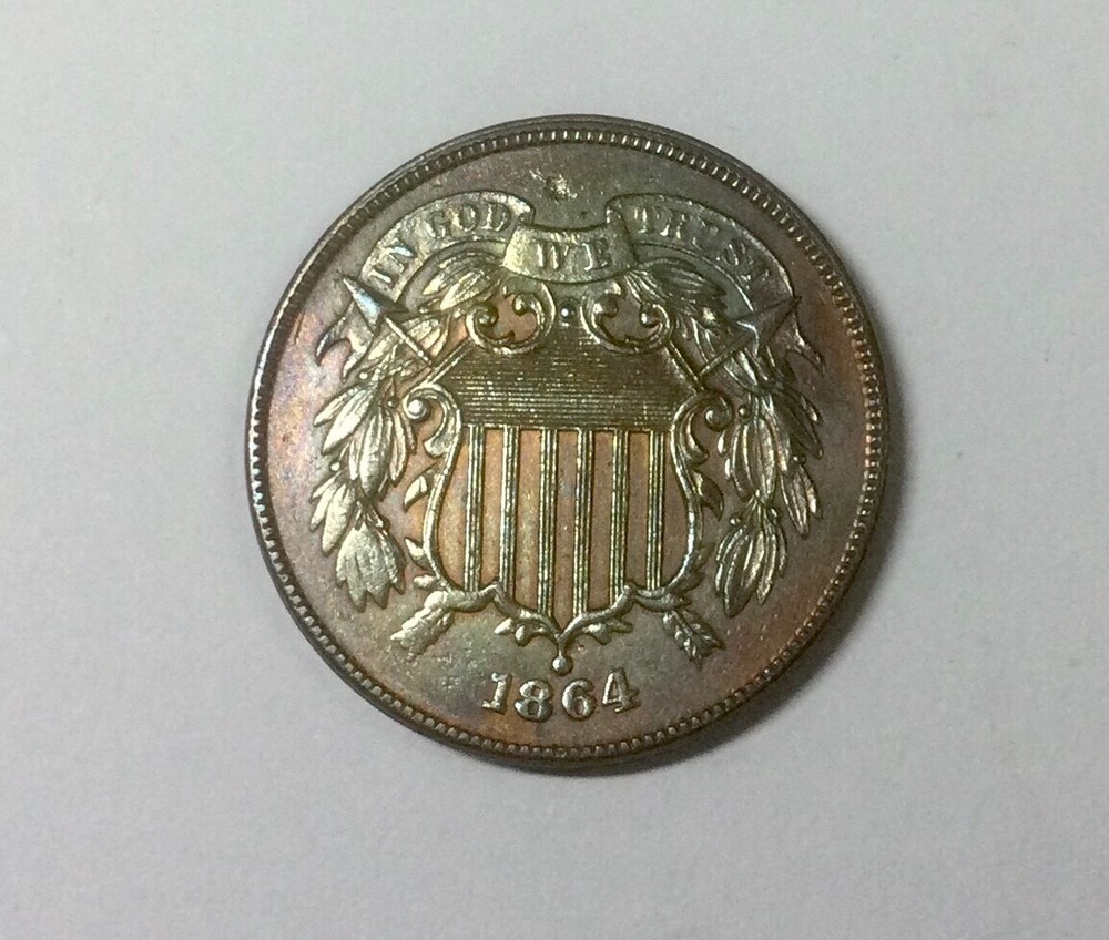 1864 LM Two Cents Nice Better Grade Reverse  small strike thru  Error