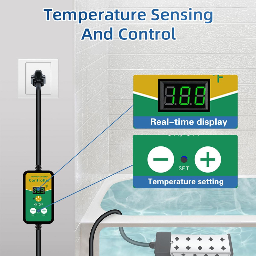 Immersion Water Heater 1800W 120V with Digital Thermostat Control, Dry Burn Prot
