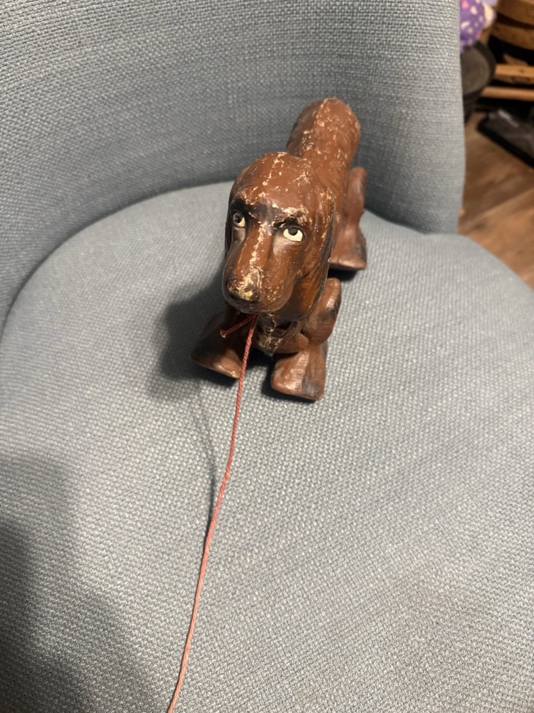 Antique Pull Toy Dog Child’s Pull Behind Early 20th C Composite Spaniel Decor