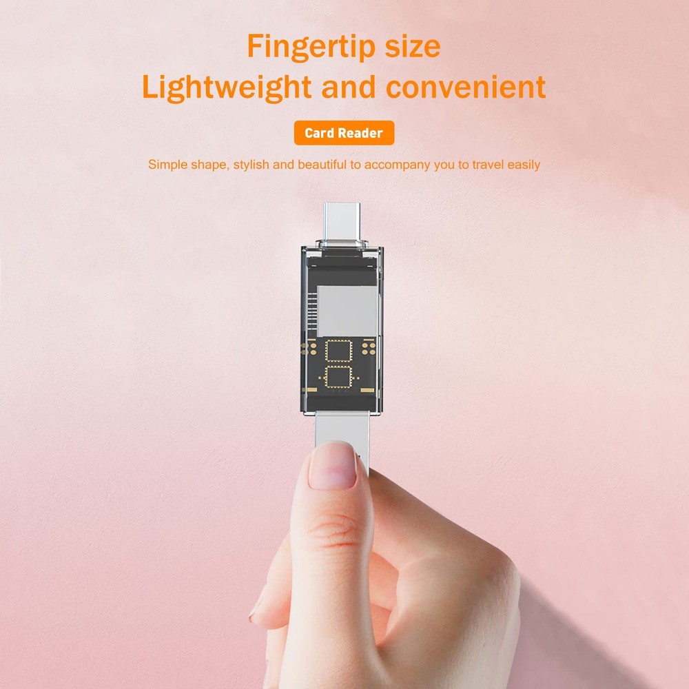 2 Pack USB SD Card Reader for PC, Micro 2 USB_USB-C, Transparent Black