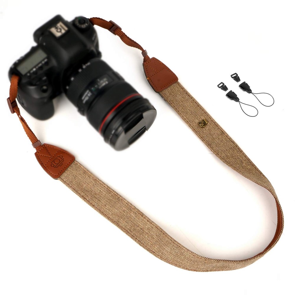 WANBY Camera Strap Brown Canvas Neck Shoulder with Quick Brown,