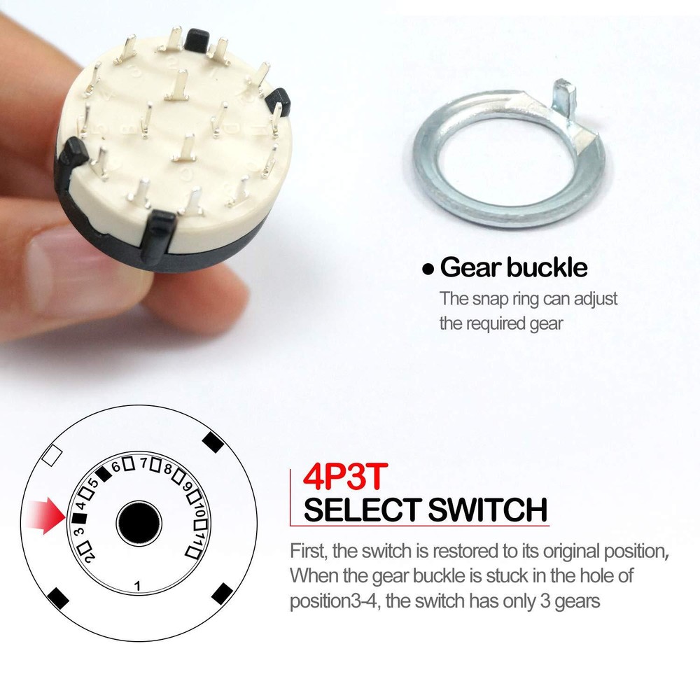 Rotary Switch 4-Pole 3-Position Single Deck with 3 Knobs for Channel Selection